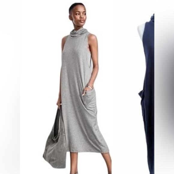 NWT Eileen Fisher Tencel Stretch Terry Funnel Neck Dress - Picture 1 of 5